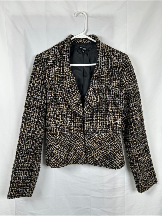 Rafaella Jackets & Blazers - Rafaella Petite Ruffle Blazer Jacket Women’s Small Black Brown Wool Blend